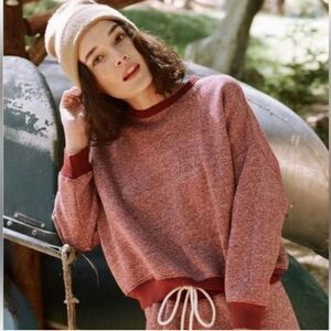 THE GREAT. Heathered Red Teammate Contrast Edging Sweatshirt Small